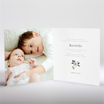 Faire-part naissance fleurs vintage dorure - Intérieur du faire-part