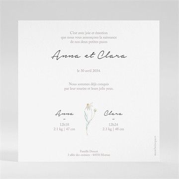 Faire-part naissance jumeaux barboteuse carré - Dos du faire-part