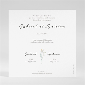 Faire-part naissance bébé jumeaux carré - Dos du faire-part