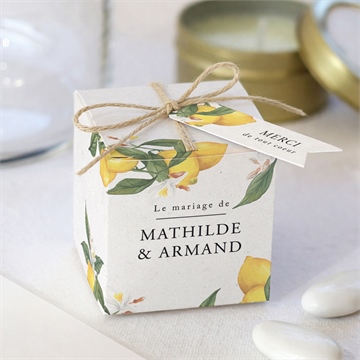 Boîte de dragées mariage citron sticker