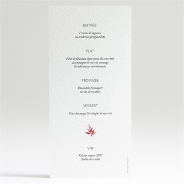 Menu mariage floral - Dos du menu