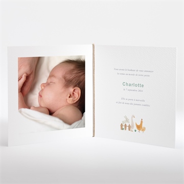 Faire-part naissance tendres animaux - Intérieur du faire-part