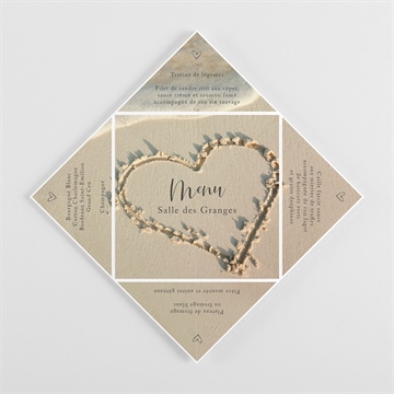 Menu mariage dans le sable cocotte - Vue intérieure pliée