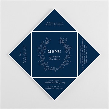 Menu mariage bleu romantique cocotte - Vue intérieure pliée