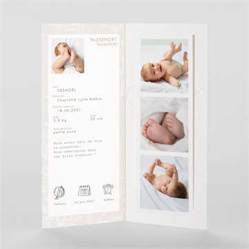 Faire-part naissance passeport fille photomaton - Intérieur du faire-part