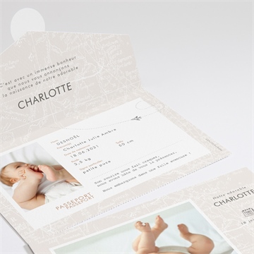 Faire-part naissance passeport fille enveloppe - Détail du faire-part
