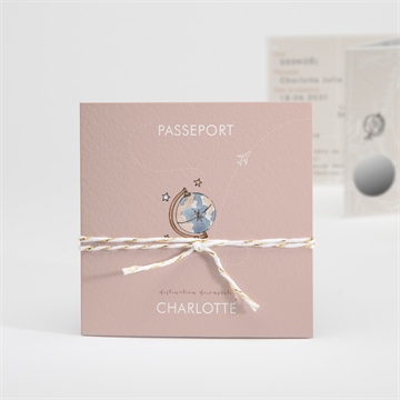 Faire-part naissance passeport fille accordéon