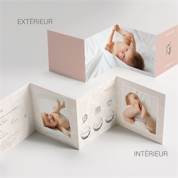 Faire-part naissance passeport fille accordéon - Vue d'ensemble