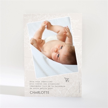 Remerciement naissance passeport fille - Dos de la carte