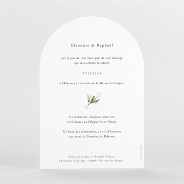 Faire-part mariage couronne d'hiver arche - Dos du faire-part