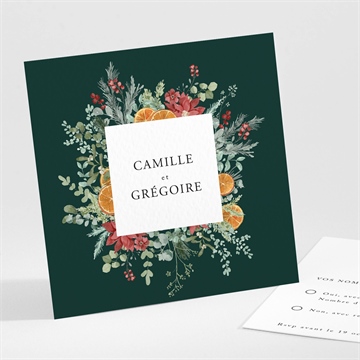 Carton réponse mariage orange de noël or