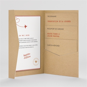 Faire-part mariage passeport vintage pocketfold - Intérieur du faire-part