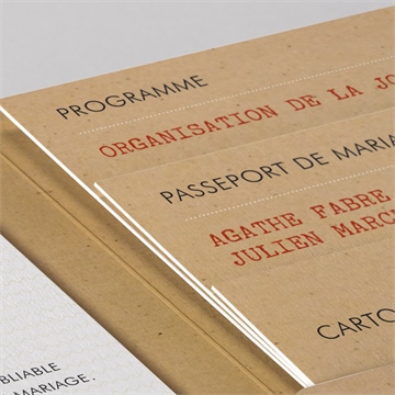 Faire-part mariage passeport vintage pocketfold - Détail du faire-part