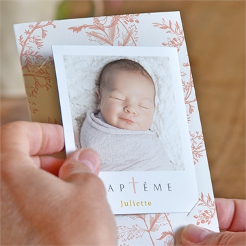 Faire-part de baptême gravure gaufrée duo