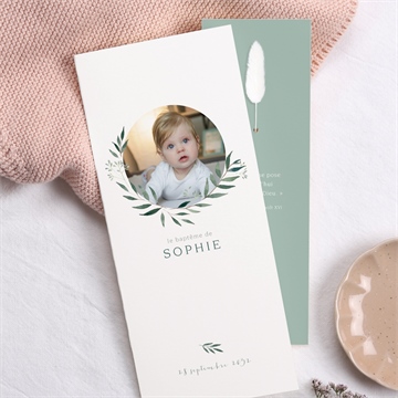 Faire-part de baptême jolie annonce fleur séchée