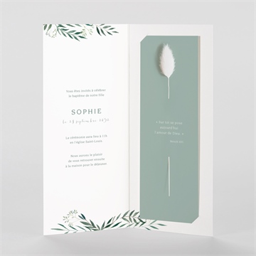 Faire-part de baptême jolie annonce fleur séchée - Intérieur du faire-part