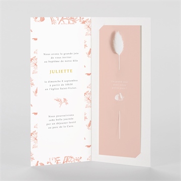 Faire-part de baptême gravure rosée fleur séchée - Intérieur du faire-part