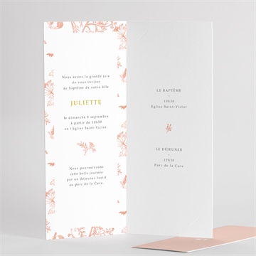 Faire-part de baptême gravure rosée fleur séchée - Détail du faire-part