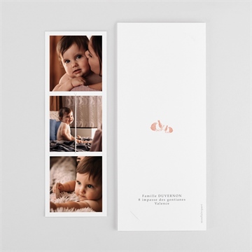 Faire-part de baptême gravure rosée fleur séchée - Dos du faire-part