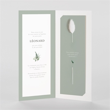 Faire-part de baptême l'eucalyptus fleur séchée - Intérieur du faire-part