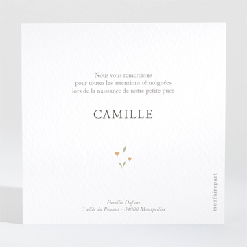 Remerciement naissance fleurs et renard - Dos de la carte
