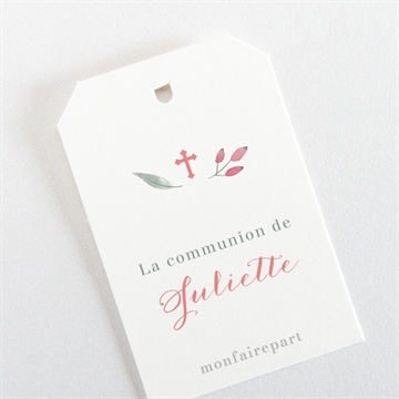 Marque-place communion couronne aquarelle étiquette - Dos du marque-place