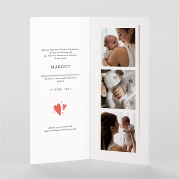 Faire-part naissance cœurs d'amour - Intérieur du faire-part