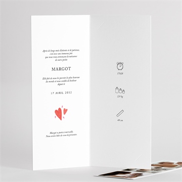 Faire-part naissance cœurs d'amour - Détail de l'intérieur