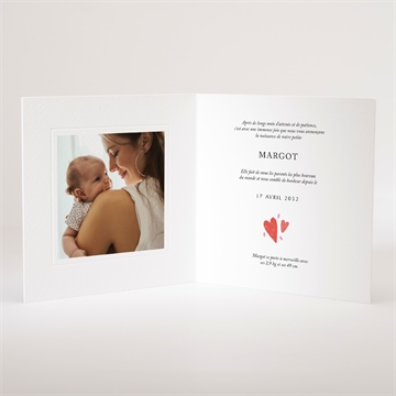 Faire-part naissance cœurs d'amour gaufrage - Intérieur du faire-part