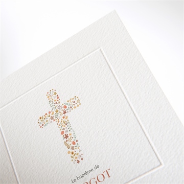 Faire-part de baptême florilège gaufrage - Détail du faire-part