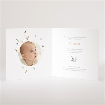 Faire-part de baptême tout en joie gaufrage - Intérieur du faire-part