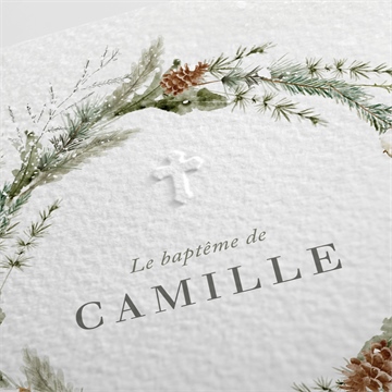 Faire-part de baptême l'hiver gaufrage - Détail du faire-part