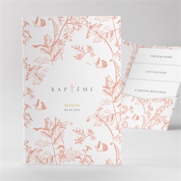Faire-part de baptême gravure rosée pocketfold