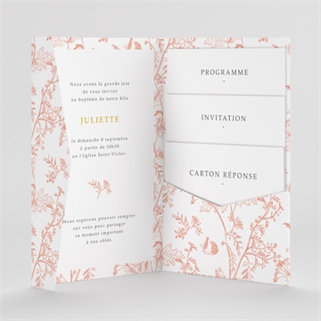 Faire-part de baptême gravure rosée pocketfold - Intérieur du faire-part