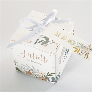 Boîte de dragées baptême jungle dorure - Dessus de la boîte