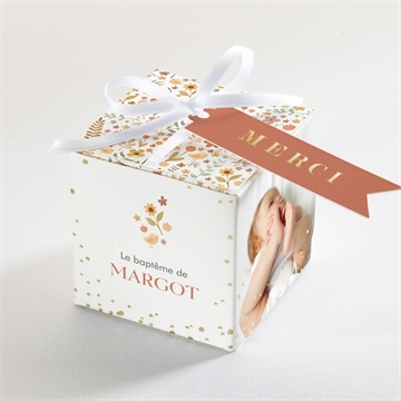 Boîte de dragées baptême florilège dorure