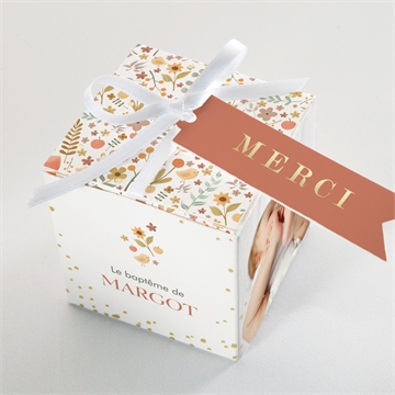 Boîte de dragées baptême florilège dorure - Dessus de la boîte