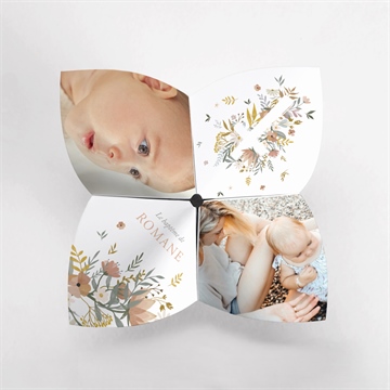 Faire-part de baptême tout en joie origami - Vue du dessus