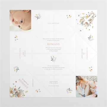 Faire-part de baptême tout en joie origami - Vues dépliée