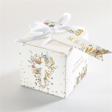 Boîte de dragées baptême tout en joie dorure