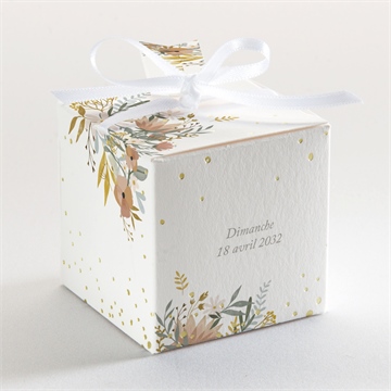 Boîte de dragées baptême tout en joie dorure - Dos de la boîte