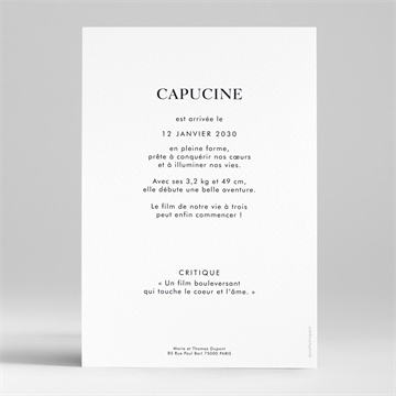 Faire-part naissance affiche cinéma - Dos du faire-part