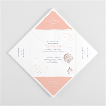 Faire-part de baptême petit lapin baptême origami - Vue intérieure pliée