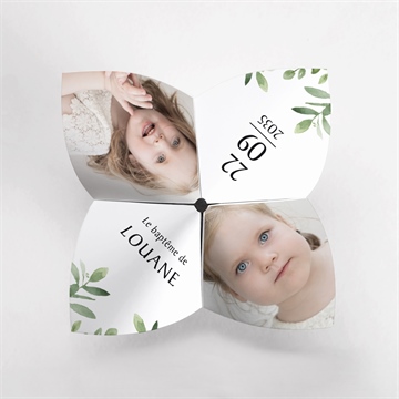 Faire-part de baptême kraft végétal origami - Vue du dessus