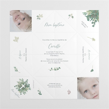 Faire-part de baptême grâce origami - Vues dépliée