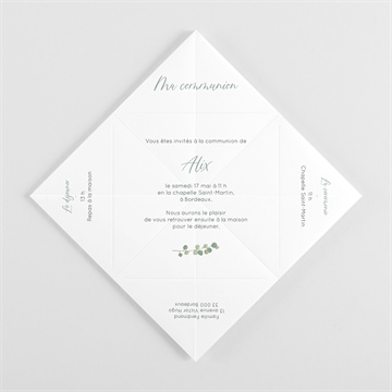 Faire-part communion en grâce origami - Vue intérieure pliée