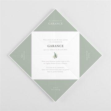 Faire-part communion gravée au coeur origami - Vue intérieure pliée