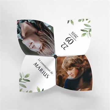 Faire-part communion illustration végétale origami - Vue du dessus