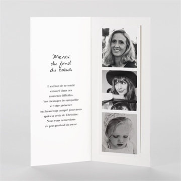 Remerciement décès souvenir portrait photomaton - Intérieur du faire-part