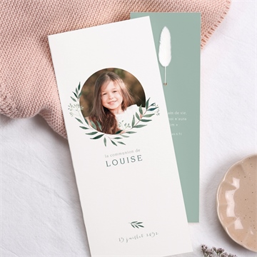 Faire-part communion touche champêtre fleur séchée